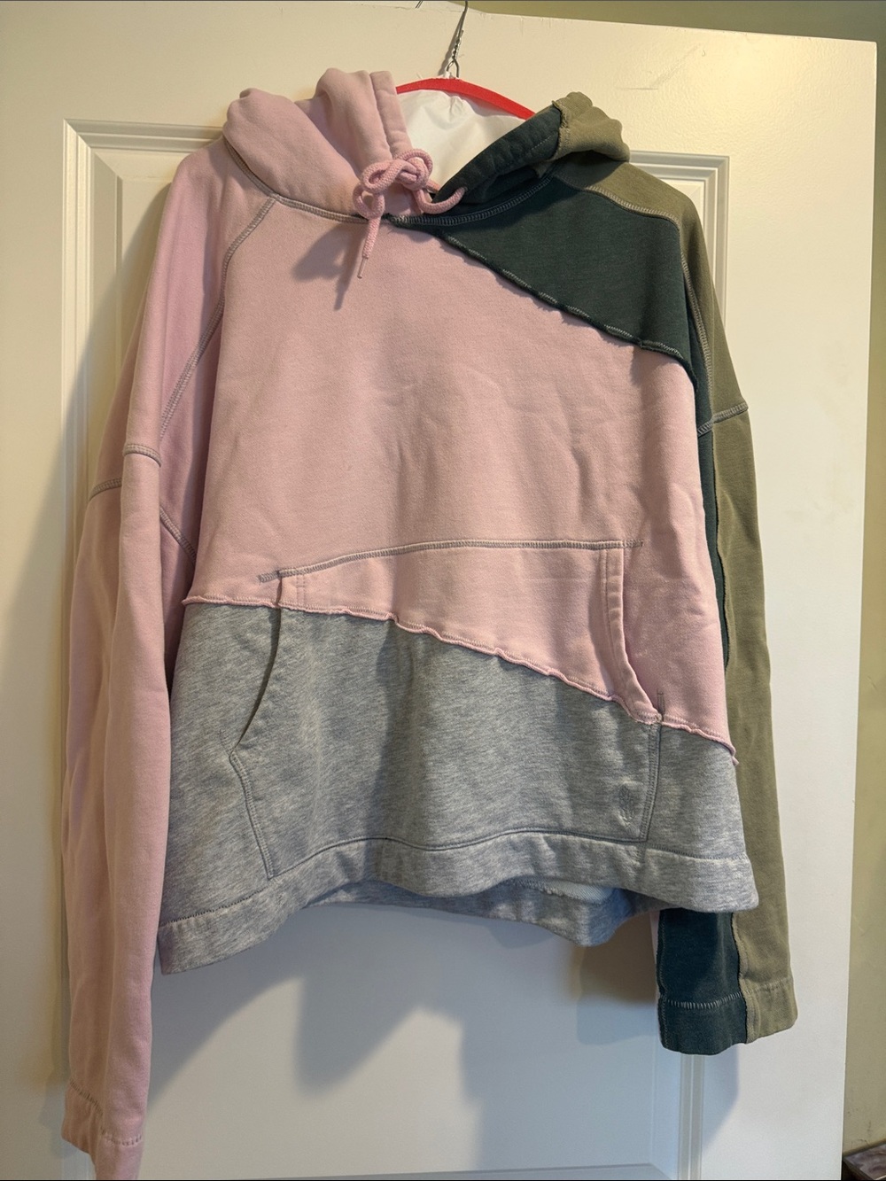 Free People Colorblock Hoodie in Pink, Olive, and Gray